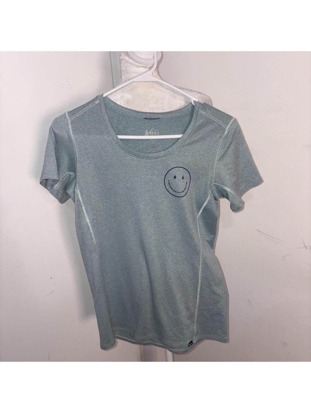 REI Co-op Tech Tee Shirt Smiley Face Blue Quick Dry UPF 50+ Hiking Outdoor XS